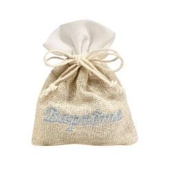 Sachet baptême brodé bleu