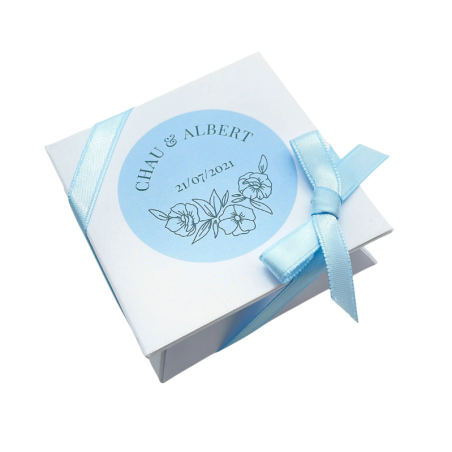 Mini-boîte blanche 40g "motif fleurs bleues"